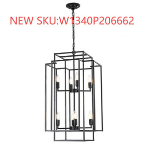 English Elm New Eight Light Matte Black Geometric Chandelier for Dining Rooms and Foyers W1340142527