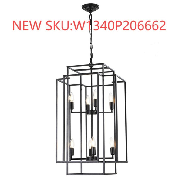 English Elm New Eight Light Matte Black Geometric Chandelier for Dining Rooms and Foyers W1340142527