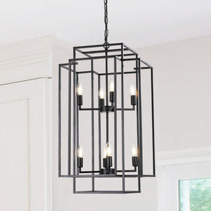English Elm New Eight Light Matte Black Geometric Chandelier for Dining Rooms and Foyers W1340142527