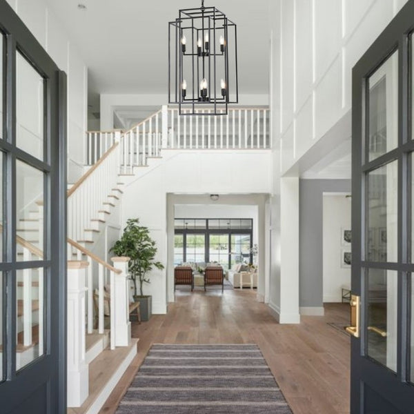 English Elm New Eight Light Matte Black Geometric Chandelier for Dining Rooms and Foyers W1340142527
