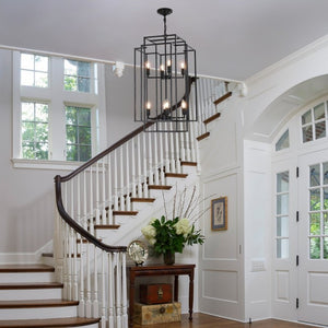 English Elm New Eight Light Matte Black Geometric Chandelier for Dining Rooms and Foyers W1340142527