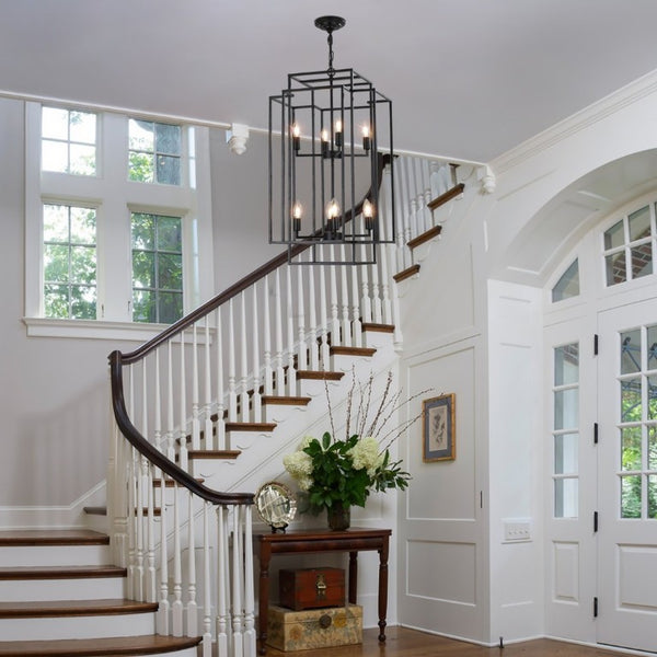 English Elm New Eight Light Matte Black Geometric Chandelier for Dining Rooms and Foyers W1340142527