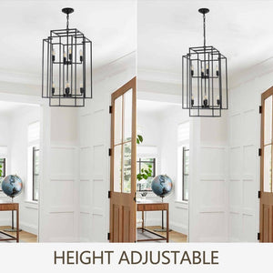English Elm New Eight Light Matte Black Geometric Chandelier for Dining Rooms and Foyers W1340142527