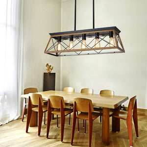 English Elm New Walnut Steel Cage Chandelier Five Socket Industrial Pendant for Dining and Kitchen W134067498