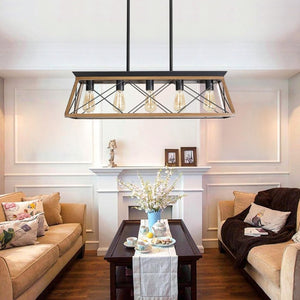 English Elm New Walnut Steel Cage Chandelier Five Socket Industrial Pendant for Dining and Kitchen W134067498