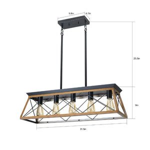 English Elm New Walnut Steel Cage Chandelier Five Socket Industrial Pendant for Dining and Kitchen W134067498