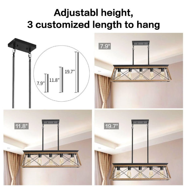 English Elm New Walnut Steel Cage Chandelier Five Socket Industrial Pendant for Dining and Kitchen W134067498