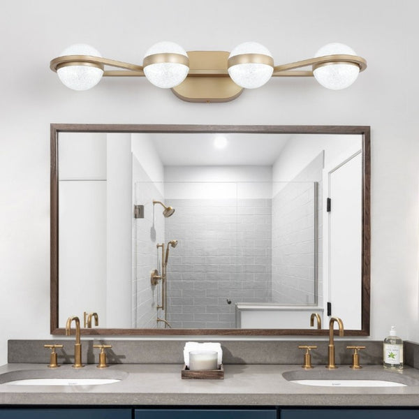 English Elm New Four Globe Vanity Light Champagne Gold Mid Century Modern LED Bathroom Wall Fixture W134067503