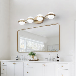 English Elm New Four Globe Vanity Light Champagne Gold Mid Century Modern LED Bathroom Wall Fixture W134067503