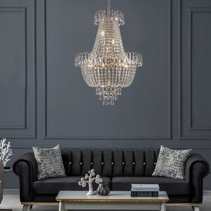 English Elm New K9 Crystal Tiered Chandelier Gold Frame Foyer Dining Room Ambient Light W1340P143189
