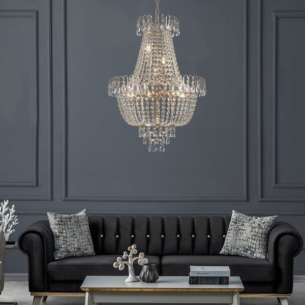 English Elm New K9 Crystal Tiered Chandelier Gold Frame Foyer Dining Room Ambient Light W1340P143189