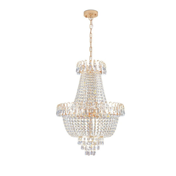 English Elm New K9 Crystal Tiered Chandelier Gold Frame Foyer Dining Room Ambient Light W1340P143189