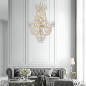 English Elm New K9 Crystal Tiered Chandelier Gold Frame Foyer Dining Room Ambient Light W1340P143189