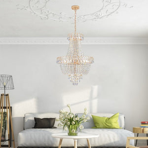 English Elm New K9 Crystal Tiered Chandelier Gold Frame Foyer Dining Room Ambient Light W1340P143189