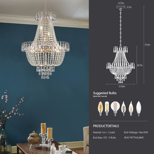 English Elm New K9 Crystal Tiered Chandelier Gold Frame Foyer Dining Room Ambient Light W1340P143189