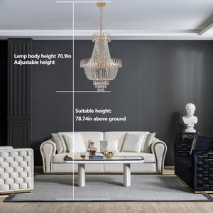 English Elm New K9 Crystal Tiered Chandelier Gold Frame Foyer Dining Room Ambient Light W1340P143189