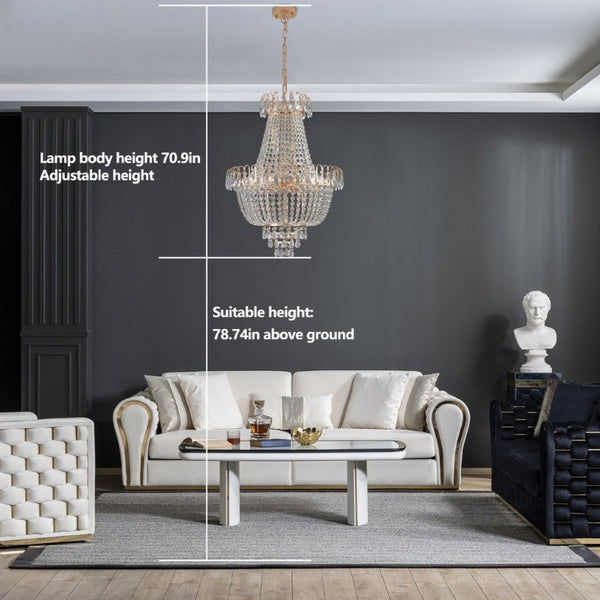 English Elm New K9 Crystal Tiered Chandelier Gold Frame Foyer Dining Room Ambient Light W1340P143189