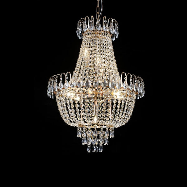 English Elm New K9 Crystal Tiered Chandelier Gold Frame Foyer Dining Room Ambient Light W1340P143189