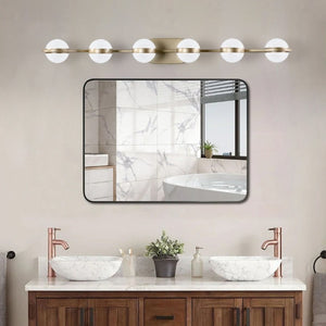 English Elm 43 Inch Champagne Gold Vanity Light Six Globe LED Acrylic Shades for Bathroom Mirror Brushed Gold W1340P143676