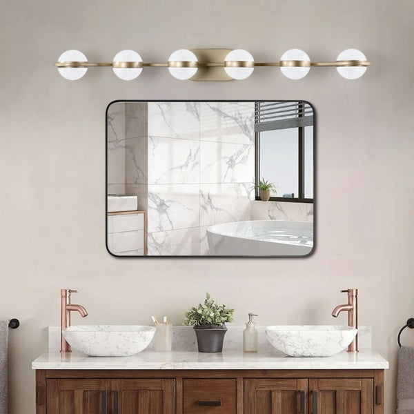 English Elm 43 Inch Champagne Gold Vanity Light Six Globe LED Acrylic Shades for Bathroom Mirror Brushed Gold W1340P143676