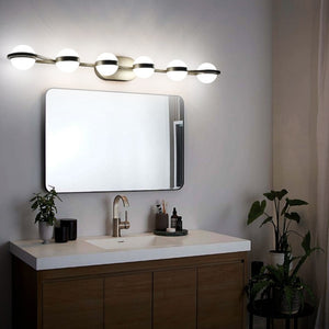 English Elm 43 Inch Champagne Gold Vanity Light Six Globe LED Acrylic Shades for Bathroom Mirror Brushed Gold W1340P143676
