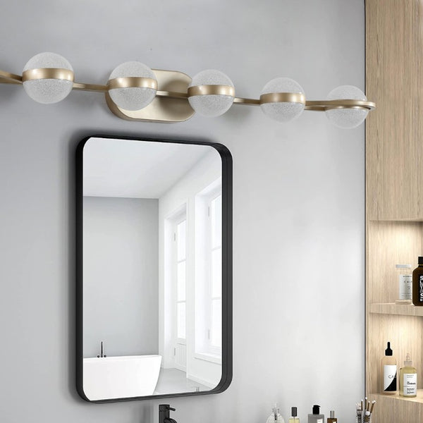 English Elm 43 Inch Champagne Gold Vanity Light Six Globe LED Acrylic Shades for Bathroom Mirror Brushed Gold W1340P143676