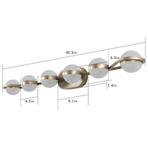 English Elm 43 Inch Champagne Gold Vanity Light Six Globe LED Acrylic Shades for Bathroom Mirror Brushed Gold W1340P143676