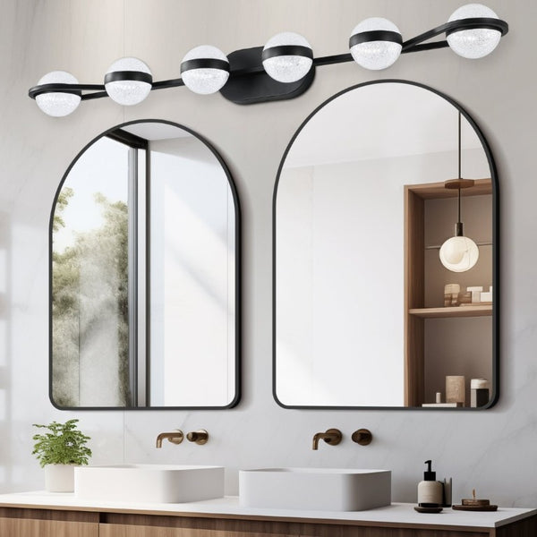 English Elm 43 Inch Champagne Gold Vanity Light Six Globe LED Acrylic Shades for Bathroom Mirror Black W1340P143680