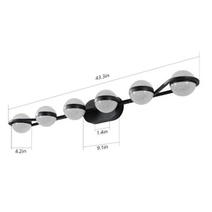 English Elm 43 Inch Champagne Gold Vanity Light Six Globe LED Acrylic Shades for Bathroom Mirror Black W1340P143680