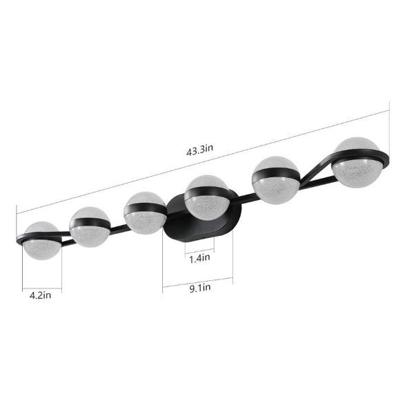English Elm 43 Inch Champagne Gold Vanity Light Six Globe LED Acrylic Shades for Bathroom Mirror Black W1340P143680