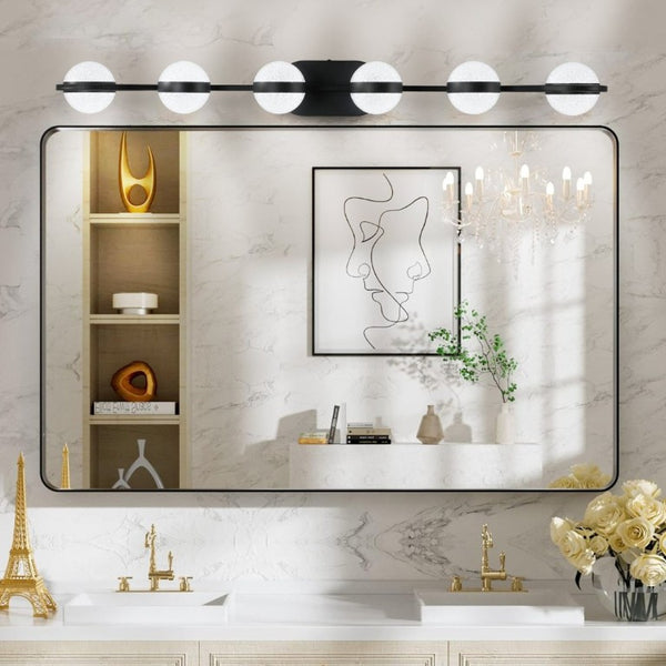 English Elm 43 Inch Champagne Gold Vanity Light Six Globe LED Acrylic Shades for Bathroom Mirror Black W1340P143680