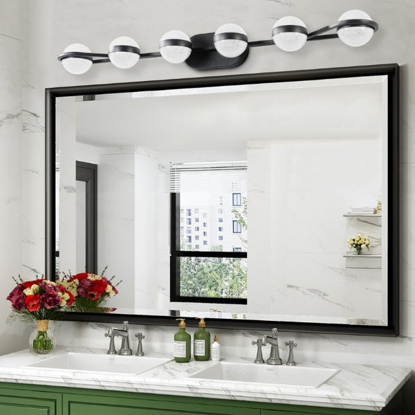 English Elm 43 Inch Champagne Gold Vanity Light Six Globe LED Acrylic Shades for Bathroom Mirror Black W1340P143680