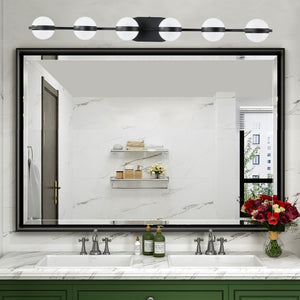 English Elm 43 Inch Champagne Gold Vanity Light Six Globe LED Acrylic Shades for Bathroom Mirror Black W1340P143680