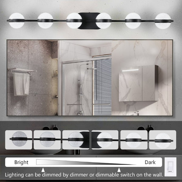 English Elm 43 Inch Champagne Gold Vanity Light Six Globe LED Acrylic Shades for Bathroom Mirror Black W1340P143680