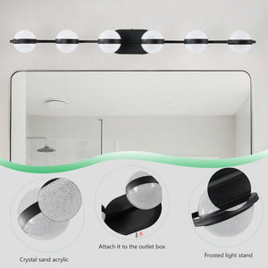 English Elm 43 Inch Champagne Gold Vanity Light Six Globe LED Acrylic Shades for Bathroom Mirror Black W1340P143680