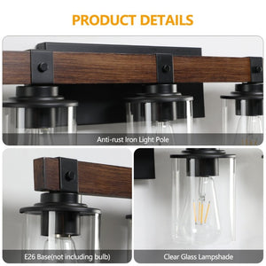 English Elm New Five Light Metal Wood Vanity Bar Fixture Farmhouse Industrial Bathroom Wall W1340P155972