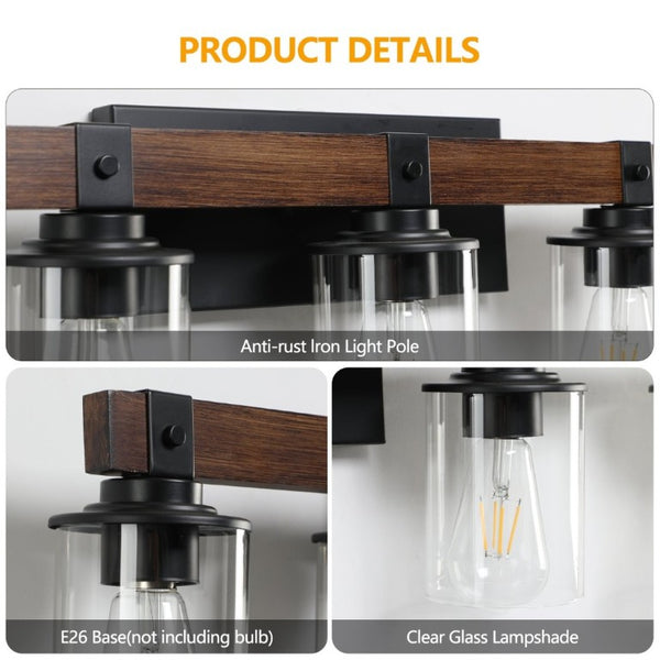 English Elm New Five Light Metal Wood Vanity Bar Fixture Farmhouse Industrial Bathroom Wall W1340P155972