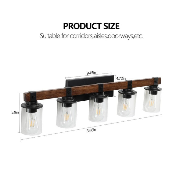 English Elm New Five Light Metal Wood Vanity Bar Fixture Farmhouse Industrial Bathroom Wall W1340P155972