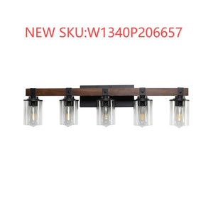 English Elm New Five Light Metal Wood Vanity Bar Fixture Farmhouse Industrial Bathroom Wall W1340P155972