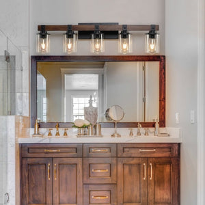 English Elm New Five Light Metal Wood Vanity Bar Fixture Farmhouse Industrial Bathroom Wall W1340P155972
