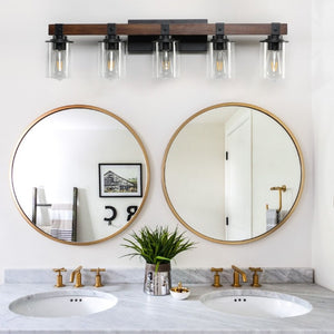English Elm New Five Light Metal Wood Vanity Bar Fixture Farmhouse Industrial Bathroom Wall W1340P155972