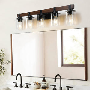 English Elm New Five Light Metal Wood Vanity Bar Fixture Farmhouse Industrial Bathroom Wall W1340P155972