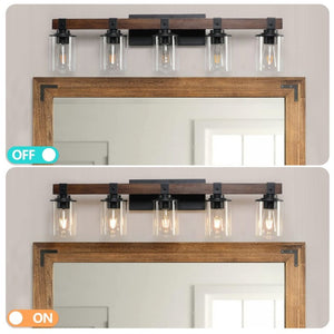 English Elm New Five Light Metal Wood Vanity Bar Fixture Farmhouse Industrial Bathroom Wall W1340P155972