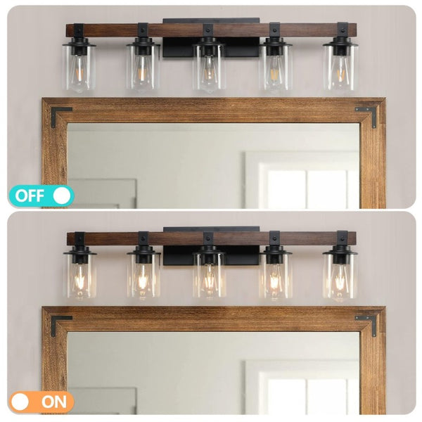 English Elm New Five Light Metal Wood Vanity Bar Fixture Farmhouse Industrial Bathroom Wall W1340P155972