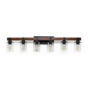English Elm New Six Light Metal Wood Vanity Bar Fixture for Farmhouse Industrial Bathroom Walls W1340P155974