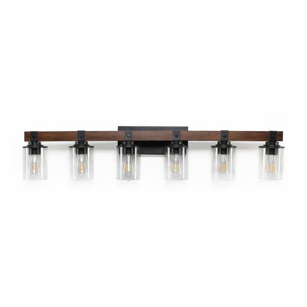 English Elm New Six Light Metal Wood Vanity Bar Fixture for Farmhouse Industrial Bathroom Walls W1340P155974