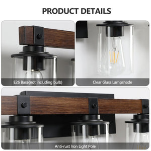English Elm New Six Light Metal Wood Vanity Bar Fixture for Farmhouse Industrial Bathroom Walls W1340P155974