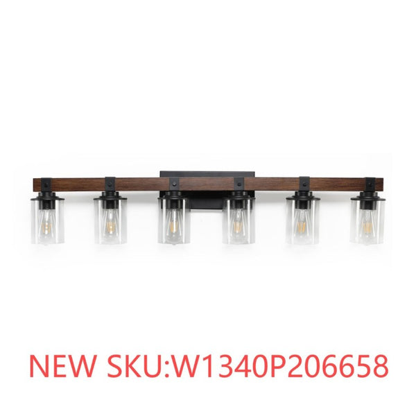 English Elm New Six Light Metal Wood Vanity Bar Fixture for Farmhouse Industrial Bathroom Walls W1340P155974