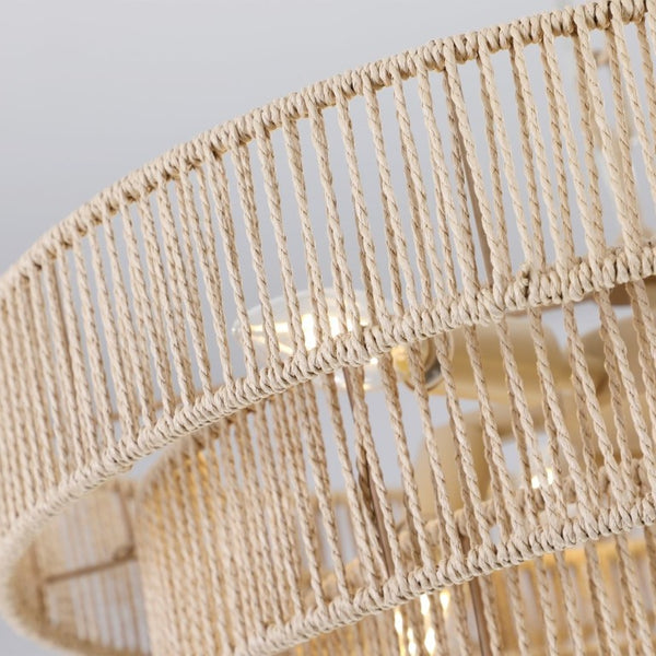 English Elm New Woven Rattan Chandelier with Four Iron Frames Farmhouse Dining Room Pendant Light W1340P155976