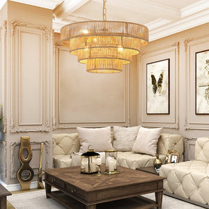 English Elm New Woven Rattan Chandelier with Four Iron Frames Farmhouse Dining Room Pendant Light W1340P155976